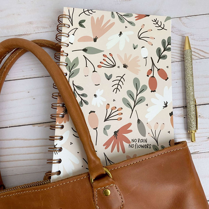 No Rain No Flowers Journal with floral design, perfect for Christian women’s devotionals and daily reflections.