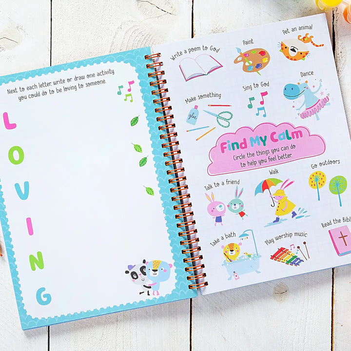 Interactive page from the 'God Made Me' sticker and doodle book for kids, encouraging creativity and self-expression.