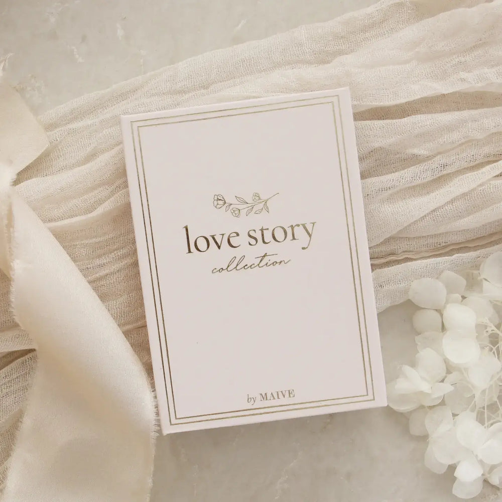 Love Story Collection packaging by Mailve, elegantly designed with floral graphics and soft color palette.