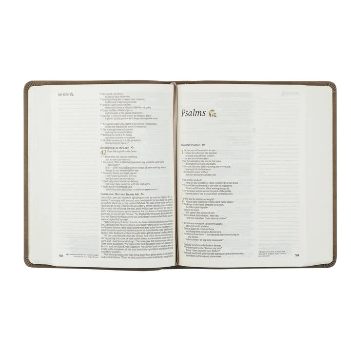 Open Marlo Notetaking Bible showcasing the Psalms with lined pages for meditative note-taking.