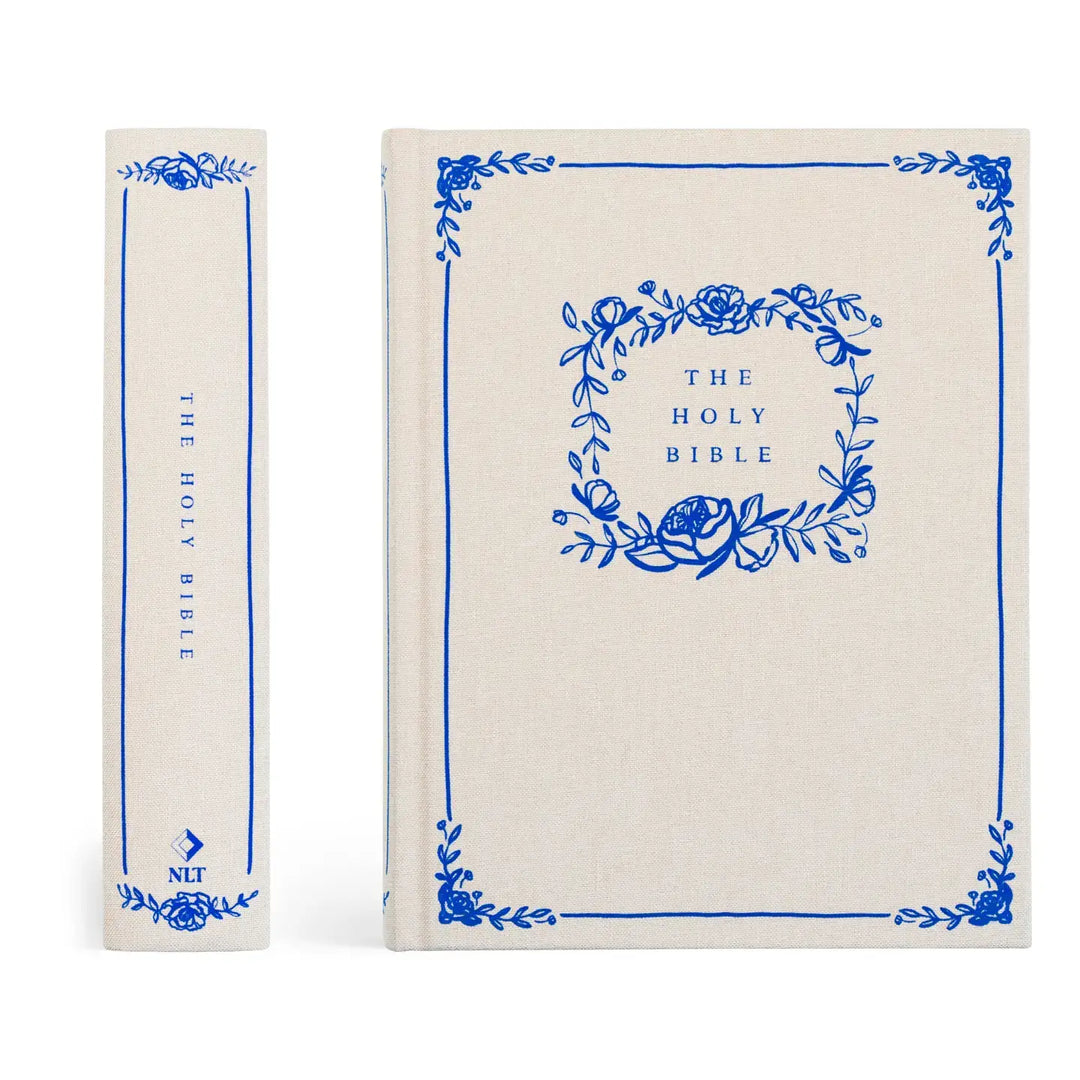 Roses and Vines Notetaking Bible featuring delicate blue floral design and elegant type, ideal for inspiration and reflection.