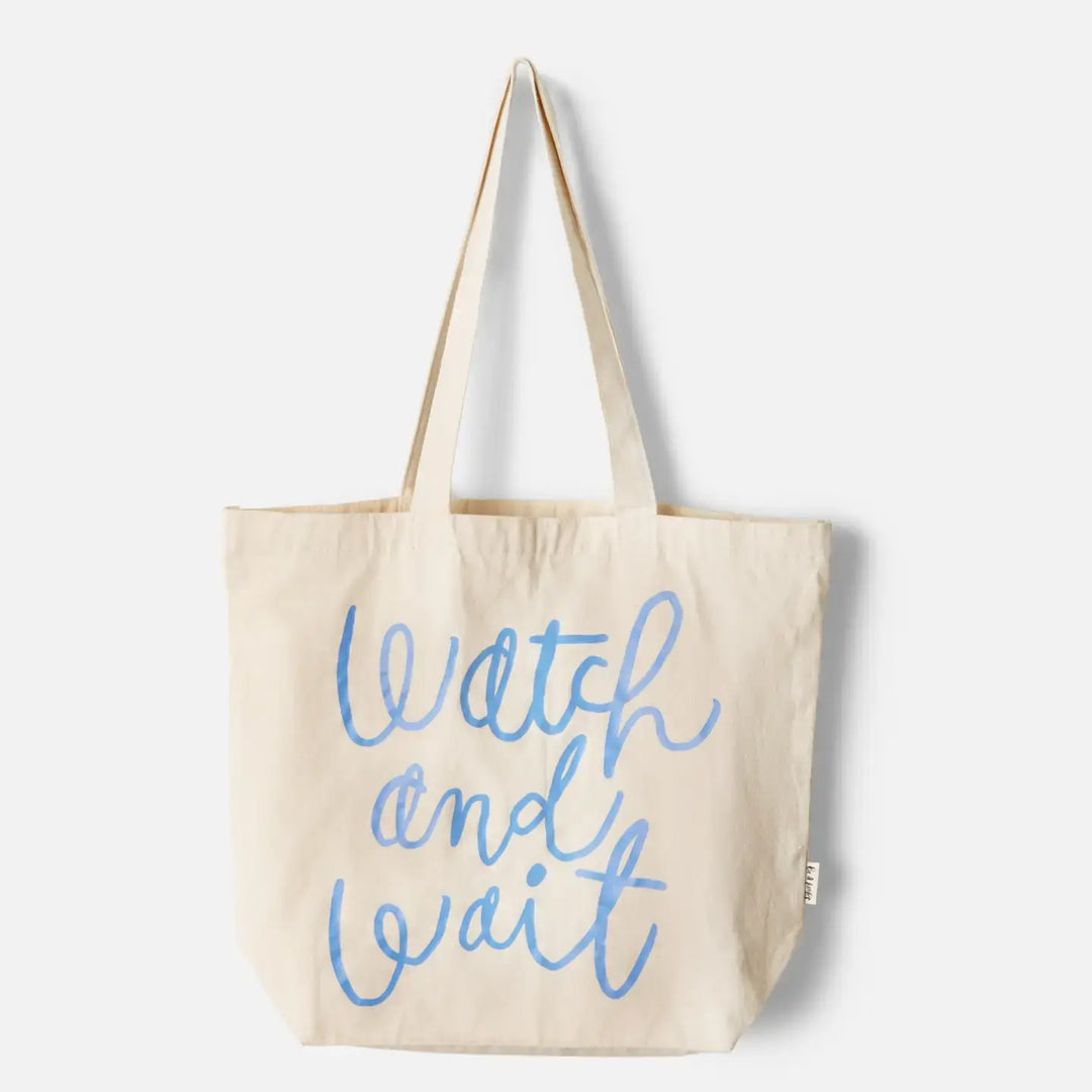 Watch and Wait tote bag featuring a stylish design and inspirational inscription for everyday use.