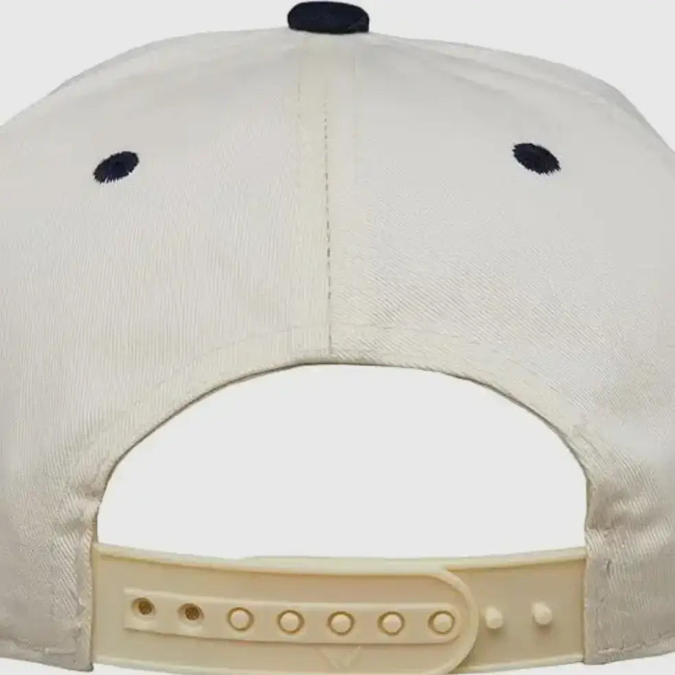 Back view of Made to Worship Embroidered Hat showcasing adjustable snap closure and cream color design.